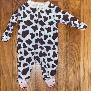 EUC Old Navy Cow 🐮 Print Kids One Piece Pajama 2way zipper size NB